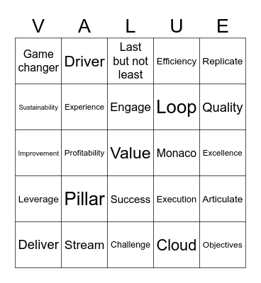 Value Up Bingo Card