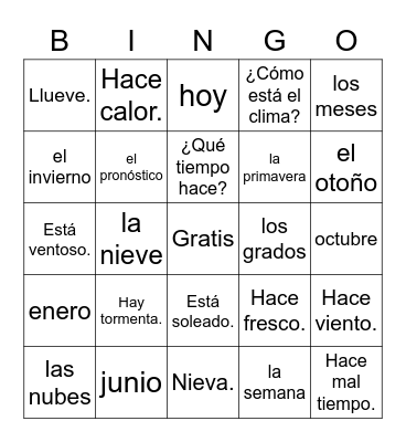 el clima Bingo Card