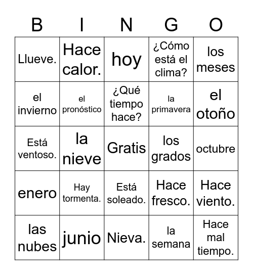 el clima Bingo Card