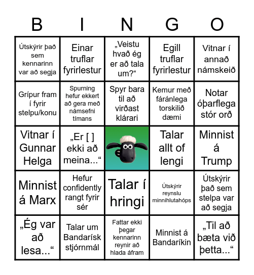 Hrútskýringa BINGÓ Bingo Card