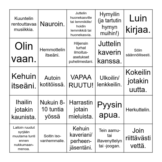 Hyvinvointibingo Card