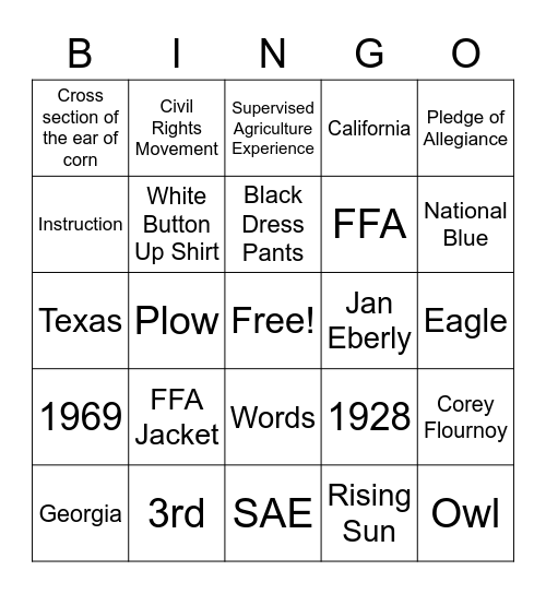 FFA Bingo Card