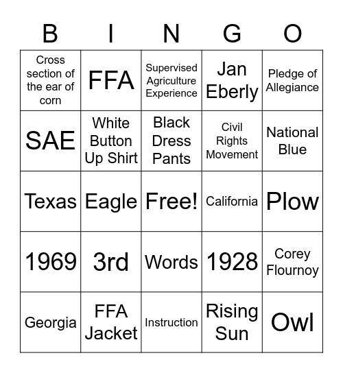 FFA Bingo Card