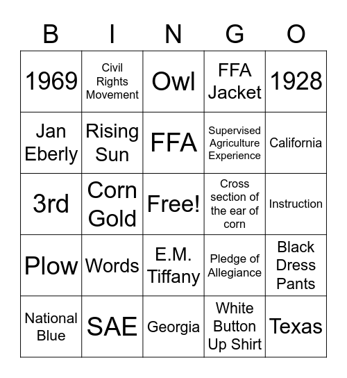 FFA Bingo Card