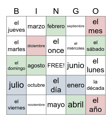 Time and Date Bingos Bingo Card