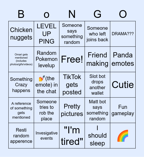 PASTEL CAFE BONGO Bingo Card