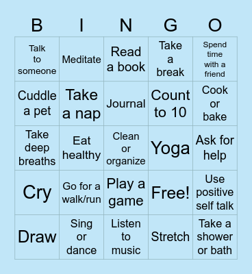 Coping Skills Bingo Card