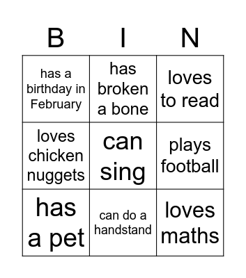 Find a friend who.. Bingo Card