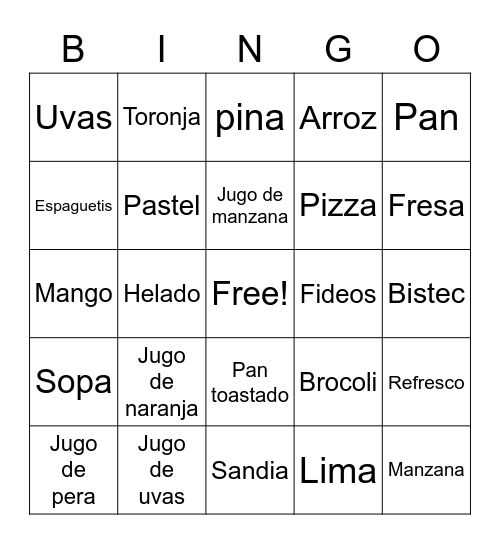 Ailtons Food Bingo That Makes Me Hungry Bingo Card