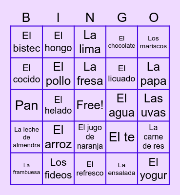 La Comida Bingo Card