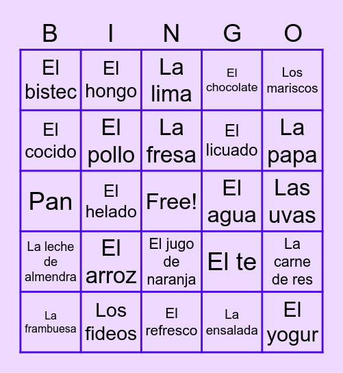La Comida Bingo Card