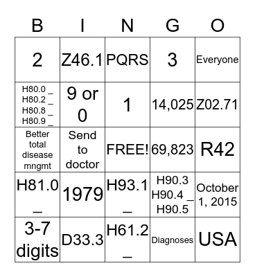ICD-10 Bingo Card