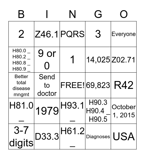 ICD-10 Bingo Card