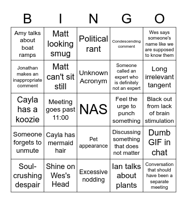 NAS Bingo Card