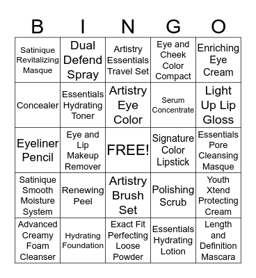 Artistry and Satinique Bingo Card