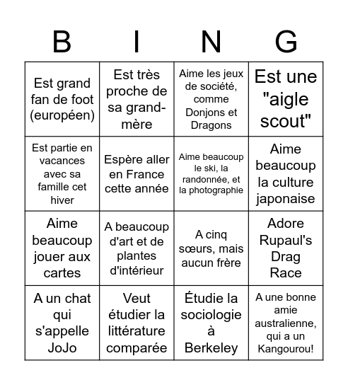 Trouvez la personne qui... Bingo Card