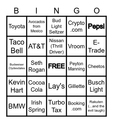 SUPER BOWL 2022 Bingo Card