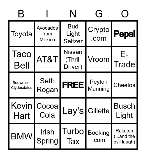 SUPER BOWL 2022 Bingo Card