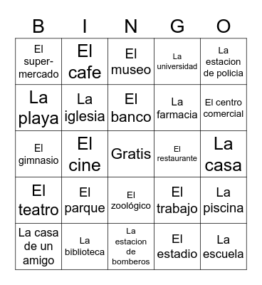Los Lugares Bingo Card