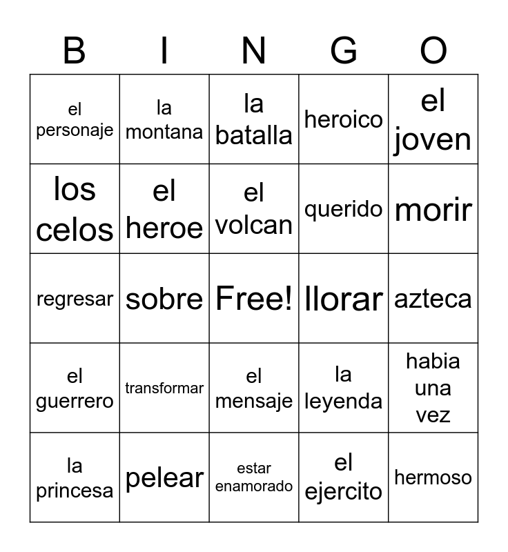 spanish-2-unit-4-1-bingo-card