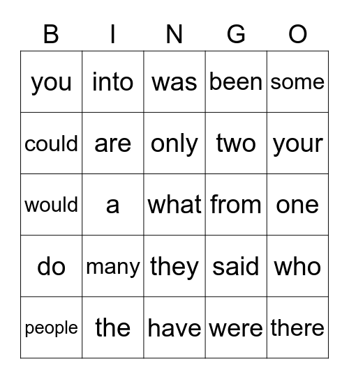 Second Grade Sight Words Lists A, B, C Bingo Card