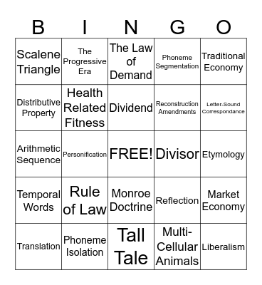 EC-6 Generalist Practice Bingo Card