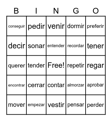 Spanish Conjugations Bingo Card