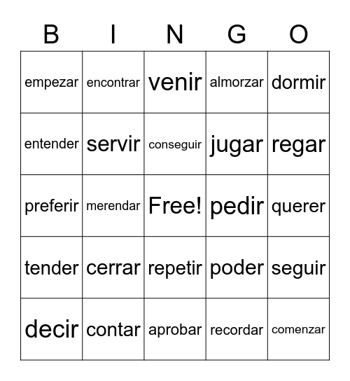Spanish Bingo Card
