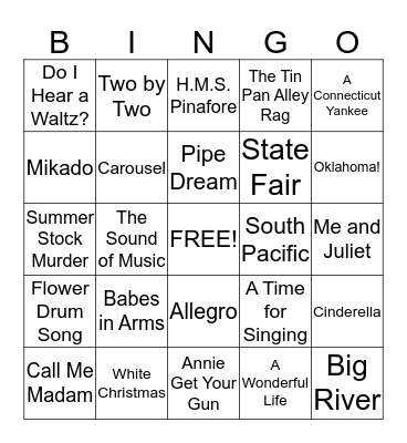 Rodgers and Hammerstien Musicals Bingo Card