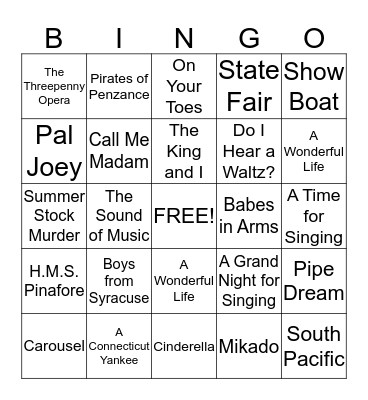 Rodgers and Hammerstein Musicals Bingo Card