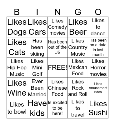Speed Date  Bingo Card