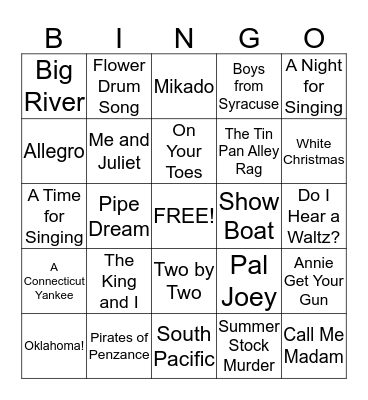 Rodgers and Hammerstein Musicals Bingo Card