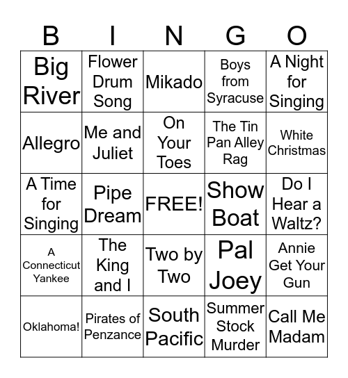 Rodgers and Hammerstein Musicals Bingo Card