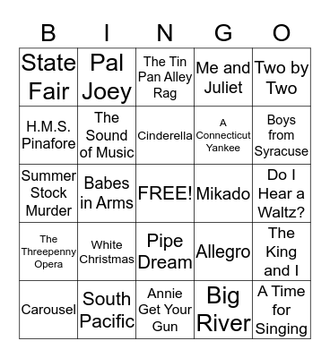 Rodgers and Hammerstein Musicals Bingo Card