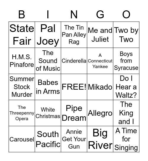 Rodgers and Hammerstein Musicals Bingo Card