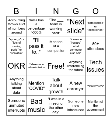 All Hands Bingo Card
