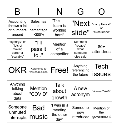 All Hands Bingo Card