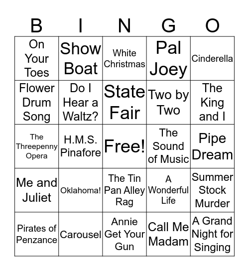 Rodgers and Hamerstein Musicals Bingo Card