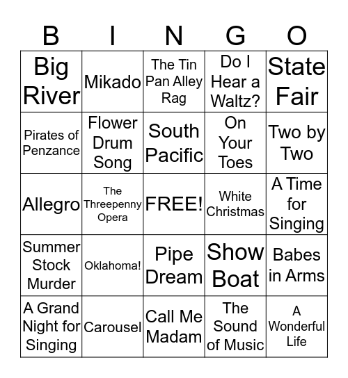 Rodgers and Hammerstein Musicals Bingo Card