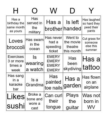 Emery Family Reunion...find someone who... Bingo Card