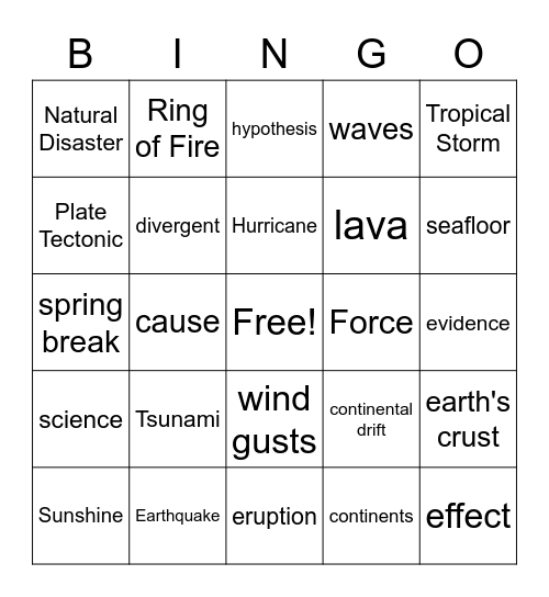 Vocabulary Words Bingo Card