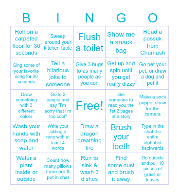 ECDP Youth Minute to Win It Bingo Contest Bingo Card