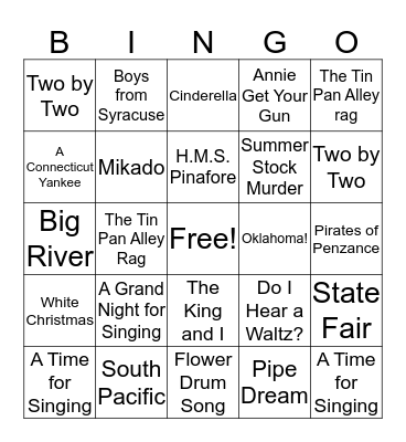 Rodgers and Hammerstein Musicals Bingo Card