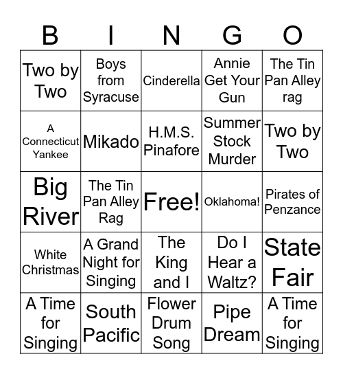 Rodgers and Hammerstein Musicals Bingo Card