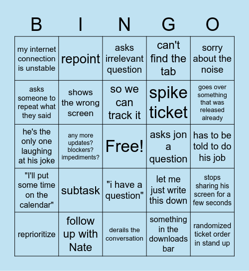 Eugene Expressions Grooming & Standup Bingo Card