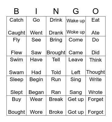 Irregular Verbs Bingo Card