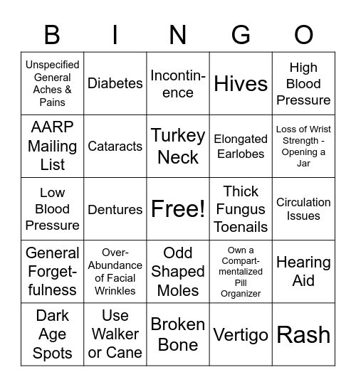 I'm Getting Old Bingo Card