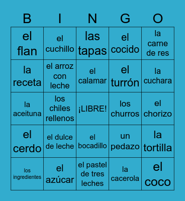 La Gastronomía 1 Bingo Card