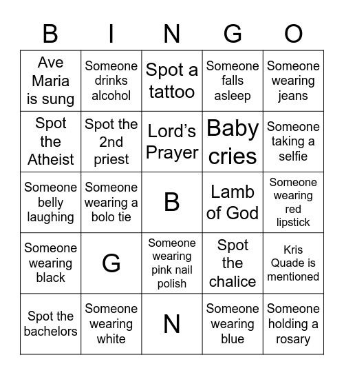 Catholic Marriage Bingo Card