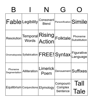 English/Reading EC-6 Generalist Bingo Card